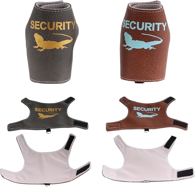 Bearded Dragon Carrier Backpack with Two Security Printing Harness with Leash Sets, Reptile Lizard Travel Bag to Carry and Transport Small Animal Kitten Bunny Guinea Pig to Vet(Brown, PU Leather)