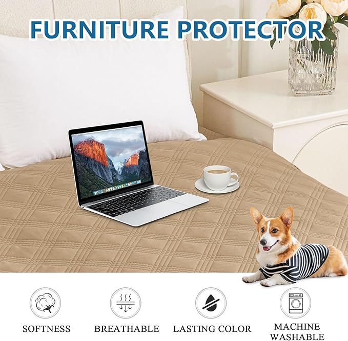 hyha Waterproof Dog Blanket, Reversible Pet Bed Blanket, Soft Sofa Couch Cover for Dogs Washable, Waterproof Pet Couch Covers for Sofa Puppy Cats Furniture Protector(52"x82", Camel/Beige)