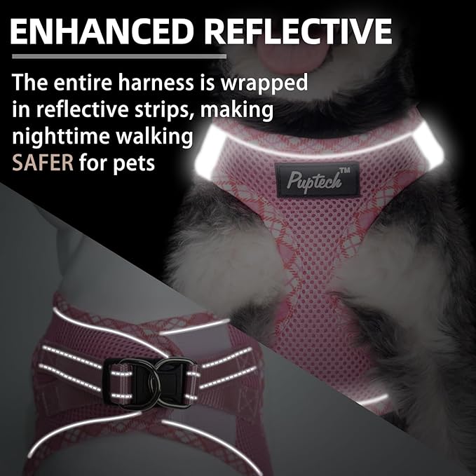 PUPTECK Dog Harness and Leash Set for Small Medium Dogs No Pull Step-in Soft Mesh Puppy Cat Vest Harnesses Reflective at Night, Upgraded New Pink L