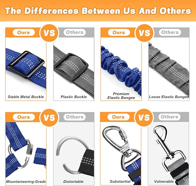 Dog Seat Belt Harness for Car, Dog Car Leash with Car Headrest & Buckle, Reflective Short Dog Leash, Pet 15 Inch Heavy Duty Leash for Dogs with Padded Handle & Locking Carabiner Clip, Ryoal Blue