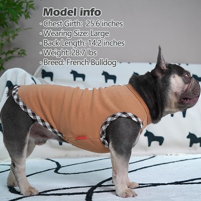 KYEESE 2Pack Dog Shirt Stretchy Sweatshirt Pullover Fleece Coats Lightweight Shirt Vest Sleeveless T-Shirt Soft for Small Dogs, Brown+Khaki, Small