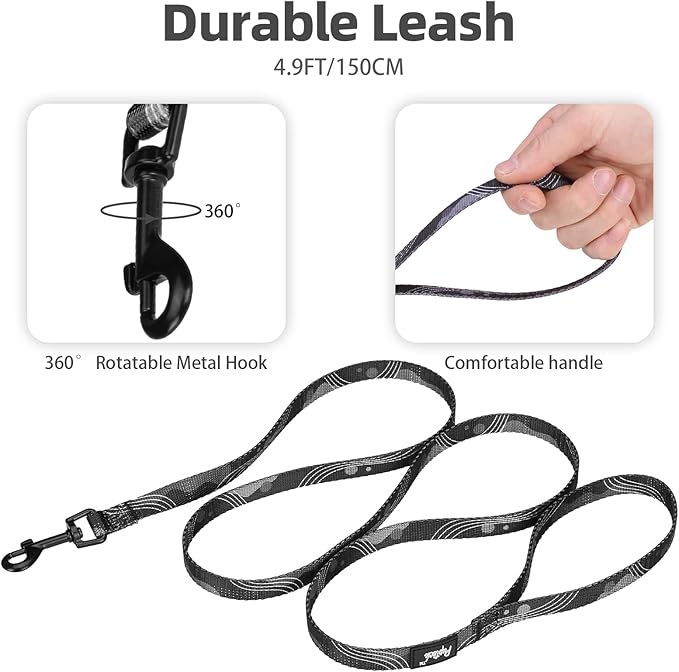 PUPTECK No Pull Dog Harness Soft Adjustable Basic Nylon Step in Puppy Vest Outdoor Walking with Leash Medium Printed Black