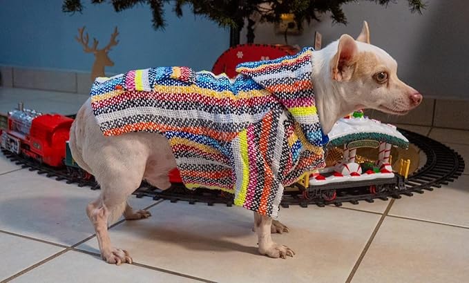 Mexican Dog Poncho Doggo Hoodie Baja Ponchos Blanket for Dogs Costume Pup Crew Pajamas Chihuahua Sweater Clothes from Small, Medium to Big Dog Made in Mexico with Recycled Fabric (5, Multicolor)