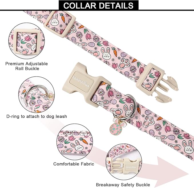 Lionet Paws Easter Dog Collar- Cute Rabbit Purple Eggs Pink Dog Collars with Plastic Buckle, Light Adjustable Dog Collars with Egg Pendant for Medium Dogs