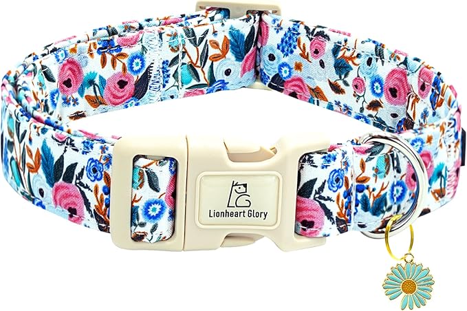 Lionheart glory Dog Collar Flowers Print Dogs Collar Spring Summer Cute Collars Dog Girl or Boy Soft Durable Adjustable Dog Collars for Small Dogs Pet Gift