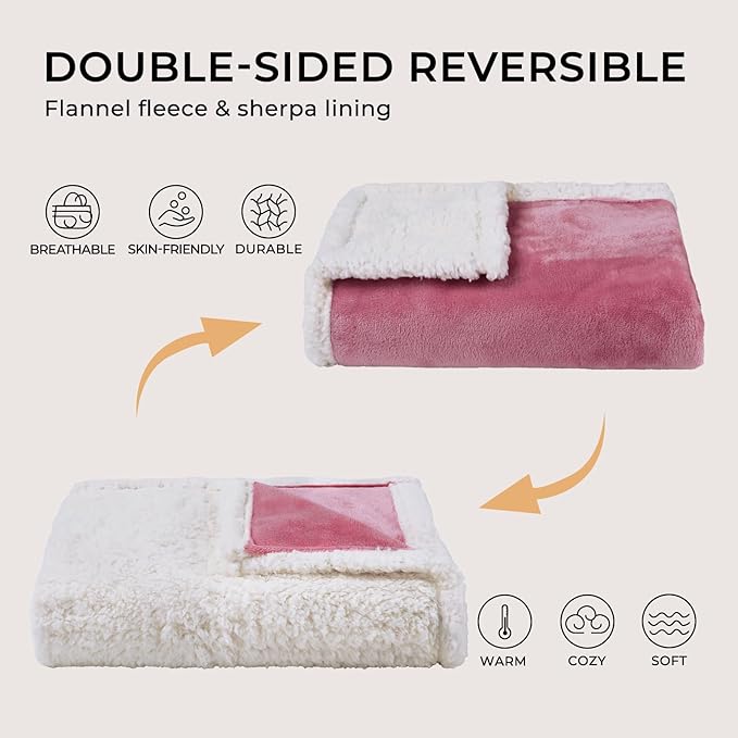 Luciphia Waterproof Blanket for Large Dogs Liquid Proof Furniture Protector Washable Pet Reversible Bed Cover for Couch Soft Sherpa Fleece Cat Blanket for Small Medium Pink White Large（65" x 57"）