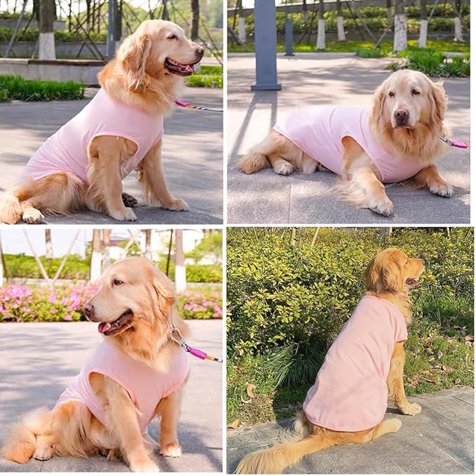ANIAC Pink Dog T-Shirt for Medium Dog Girl Boy Solid Cotton Dog Shirt Summer Basic Tank Top Breathable Sleeveless Doggy Vest Cooling Pet Clothes for Dogs 44-55 LB (Pink1, 5XL)