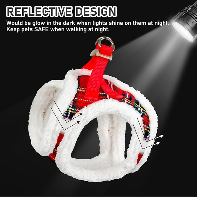 GAMUDA Small Dog Harness Collar and Leash Set, Step in No Chock No Pull Soft Mesh Adjustable Dog Vest Harnesses Plaid Reflective for Dogs Puppy Cats Kitten Rabbit (Warm Red, XS)