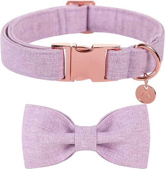 DOGWONG Cotton Dog Collar with Bow, Purple Pet Collar Durable Adjustable Puppy Dog Collar for Small Medium Large Dogs