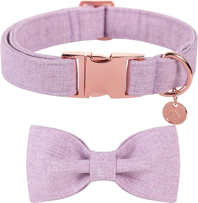 DOGWONG Cotton Dog Collar with Bow, Purple Pet Collar Durable Adjustable Puppy Dog Collar for Small Medium Large Dogs