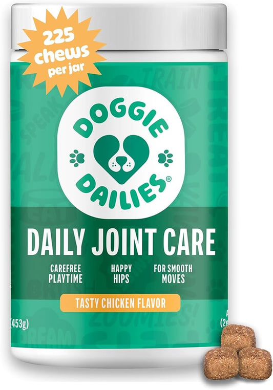 Doggie Dailies Glucosamine for Dogs - Joint Supplement for of All Breeds & Sizes - Hip and Joint Supplement - Premium Glucosamine and Chondroitin for Dogs (Chicken) 225 Chews