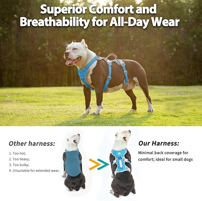Escape Proof Harness for Dogs, No Escape Dog Harness, No Pull Dog Harness for Large Dogs with Handle, Reflective, Breathable, Durable, Adjustable Vest for Walking, and Running Gear (Blue, L)