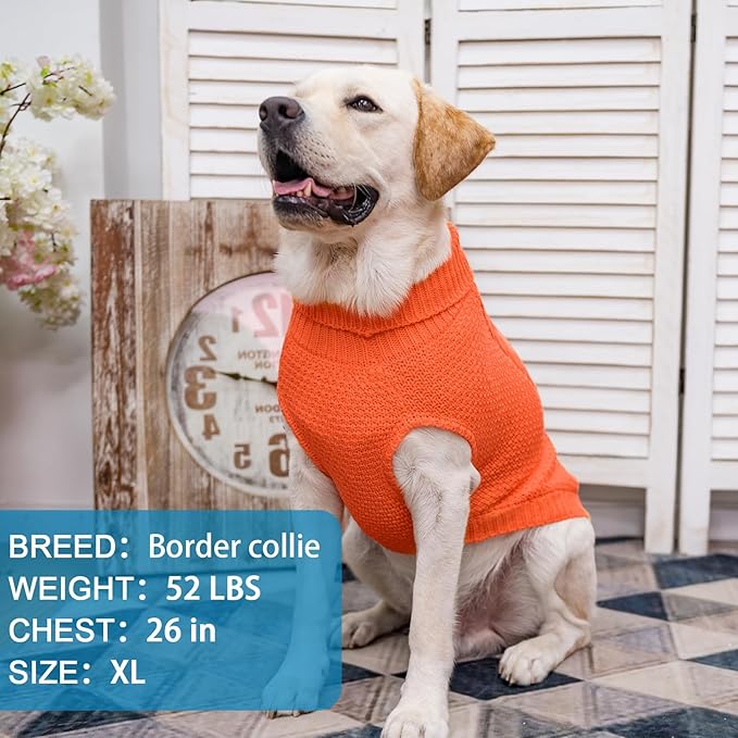 Mihachi Turtleneck Dog Sweater - Winter Coat Apparel Classic Cable Knit Clothes with Leash Hole for Cold Weather, Ideal Gift for Pet in New Year Orange Medium