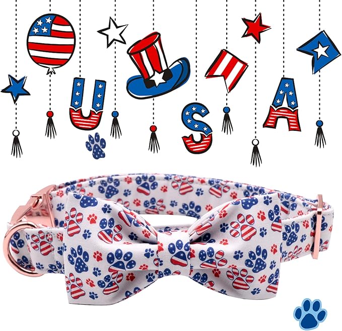Lionheart Glory American Flag Dog Collar - 4th of July Collar with Adjustable Bow for Small Dogs
