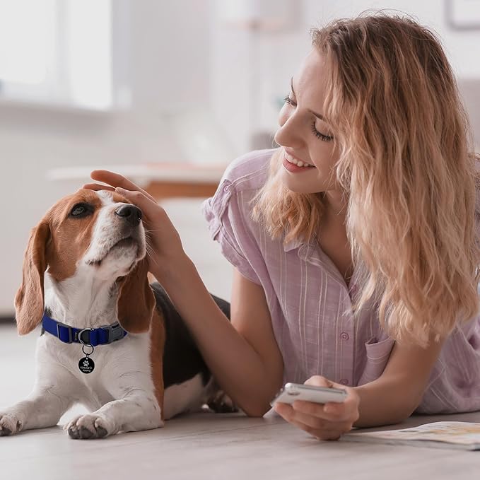 Cotton Soft Dog Collar, Quick Release Dog Collar with Buckle, Heavy-Duty Adjustable Pet Collar for XS Small Medium Large Dog, Colorfast Dog Collars with Removable Tag(L, Blue)