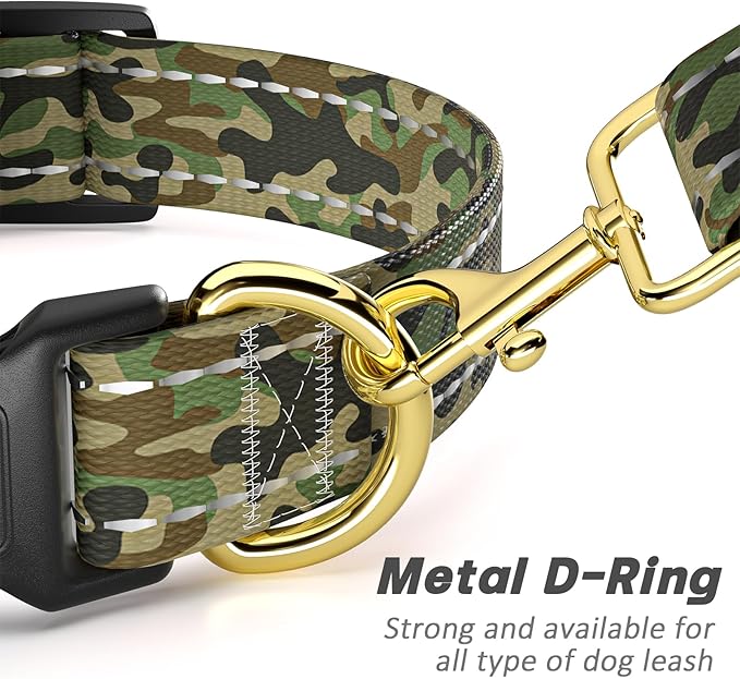 MOODEL Reflective Dog Collar for Large Dogs, Cute Camouflage Adjustable Heavy-Duty Nylon Puppy Collar for Boy and Girl Female, Soft Pet Accessories with Quick Release Buckle, Green