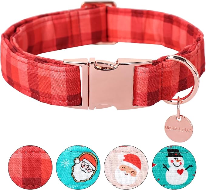 Christmas Dog Collar, Christmas Collar for Puppy Girl Boy Dog or Cat, Red Plaid Dog Collar with Durable Metal Buckle, Cute Pet Collar, XL
