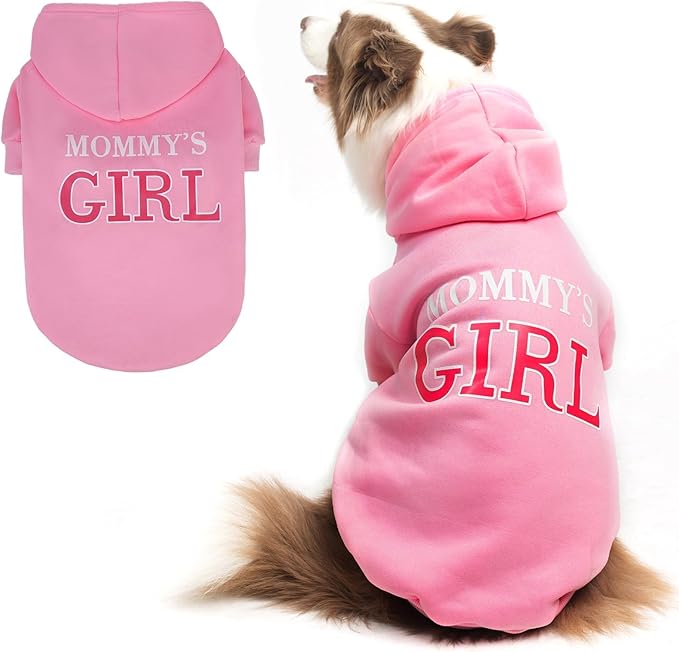 BINGPET Dog Hoodie,Mommy's Girl Lettered Dog Sweatshirt Puppy Sweater Hooded with Leash Hole,Warm Soft Fleece Winter Coat Pet Clothes for Medium Large Dogs Girl,Pink,L