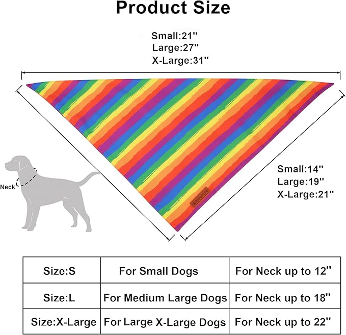 ADOGGYGO Rainbow Dog Bandana, Holiday Pet Scarf, Adjustable Fit Colorful Rainbow Bandanas for Medium Large Dogs Pets (Large)