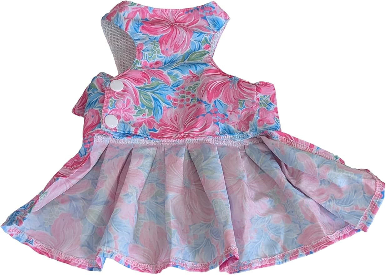 Dog Dress Bow Tie Harness Leash Set Harness Dress for Small Dogs Cute Dog Pet Girl Puppy Summer Clothes for Female Bunny Clothes Yorkie Chihuahua Training Walking (Large, PawtyTime)