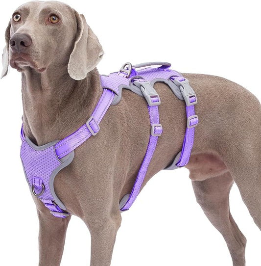 Escape Proof Dog Harness, No Pull Reflective Harness with Lift Handle,Adjustable Pet Vest with Front and Back Leash Clips for Small Medium Large Dogs Walking Hiking Training(Lavender Purple,L)