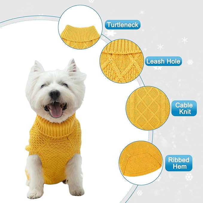 Mihachi Turtleneck Dog Sweater - Winter Coat Apparel Classic Cable Knit Clothes with Leash Hole for Cold Weather, Ideal Gift for Pet in New Year