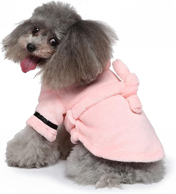 Petyoung Pet Bathrobe Dog Pajama Thickened Hooded Bathrobe Quick Drying and Super Absorbent Dog Bath Towel Soft Pet Nightwear for Puppy Small Dogs Cats