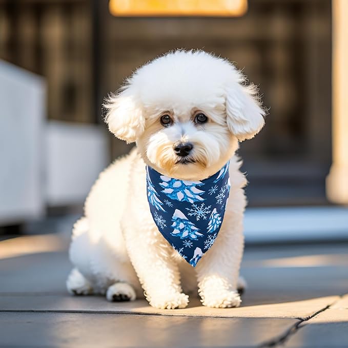 10PCS Dog Bandanas Winter for Xs Small Breed Dog Snow Forest Ice PineTree Kerchief Triangle Bibs Head Scarves for Boys and Girls Grooming Accessories Costume