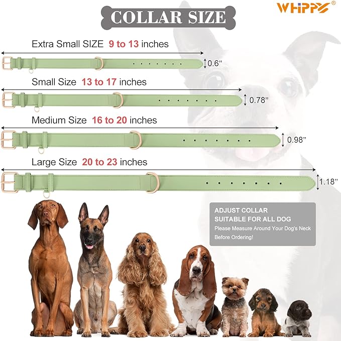 AirTag Leather Dog Collar WHIPPY Padded Apple Air Tag Dog Collar Adjustable Puppy Dog Collar with AirTag Holder Case for Small Medium Large Dog Pet,Green,S