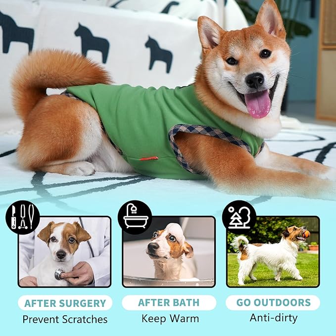 KYEESE 2Pack Dog Shirt Sleeveless Puppy T Shirt Pet Sweatshirt Fleece Canine Coats Lightweight Dog Clothes Vest Soft Sweater for Small Pups, Navyblue+Green, X-Large