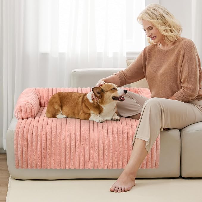 Luxurious Dog Couch Bed, Washable Calming Dog Couch Cover, Removable Couch Protector for Dogs, Waterproof Sofa Bed, Pet Bed Mats for Couch, Pet Couch Covers for Sofa(Pink, XL)