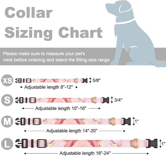 Rnivvi Dog Collar, Adjustable Dog Collar for Small Dogs, Cute Puppy Collar for Boy and Girl Dogs, Soft Heavy Duty Pet Collars with Quick Release Buckle for Walking Running, Pink Marble Collar