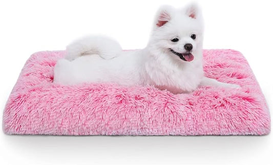 Vonabem Small Dog Crate Pad, Pink Washable Puppy Bed, Plush Soft 24 inch, Anti Slip Kennel Mat