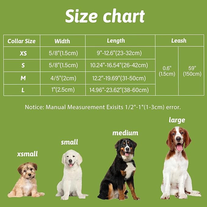 Dog Collar and Leash Set Girls Adjustable Puppy Collars with Planet Bow Tie for Small Medium Large Female Dogs, Green Planet, L