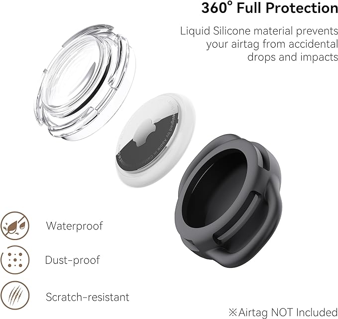 Waterproof Airtag Holder for Dog Collar, Soft Full-Body Protective Airtag Holder for Dog & Cat Collars, Ultra-Durable, Easy Installation, Lightweight Clear Airtag Case (Black, Small)