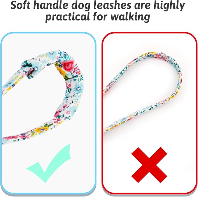 Dog Collar and Leash Set Girls Adjustable Puppy Collars with Floral Bow Tie for Small Medium Large Female Dogs, Teal Flower, M