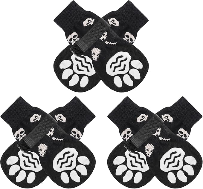 PUPTECK Non-Slip Dog Socks Double Sides Grips for Hardwood Floors Prevents Licking, Dog Shoes for Hot Pavement Booties for Senior Small Medium Large Dogs