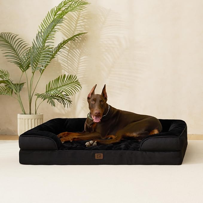 EHEYCIGA Orthopedic Dog Beds for Large Dogs, Waterproof Memory Foam Large Dog Bed with Sides, Non-Slip Bottom and Egg-Crate Foam Pet Couch Bed with Washable Removable Cover, Black