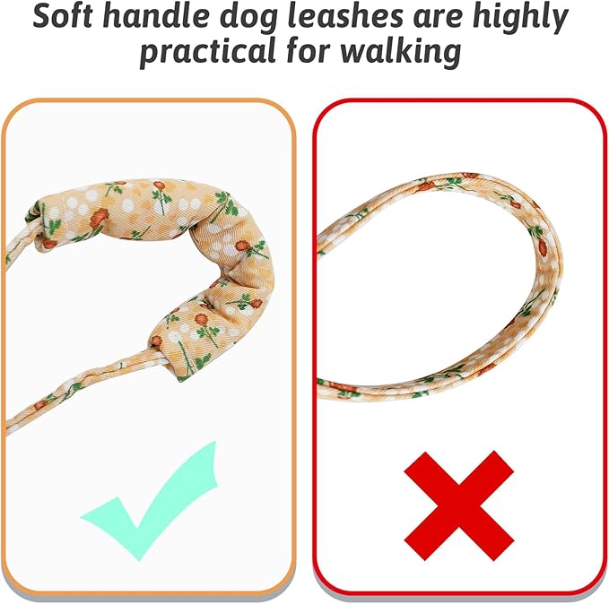 Dog Collar and Leash Set Girls Adjustable Puppy Collars with Floral Bow Tie for Small Medium Large Female Dogs, YellowFlower, L