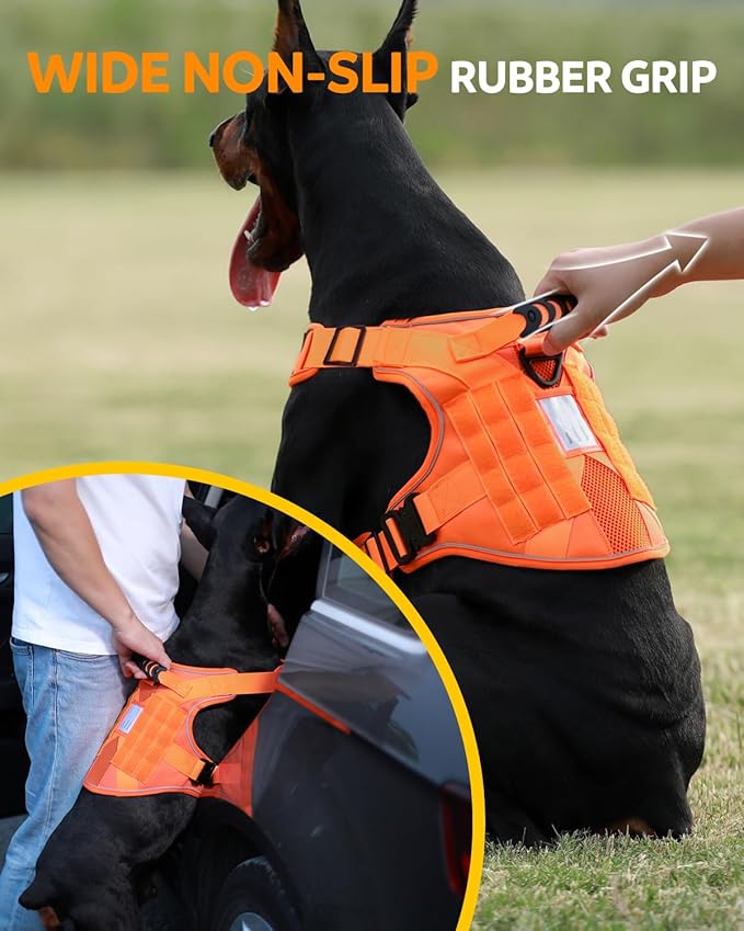Reflective Service Dog in Training Vest Harness for Medium Large Dogs, Metal Buckles Front Clip Comfort Padded Adjustable Orange Dog Harness with Do Not Pet Patches for Training Walking