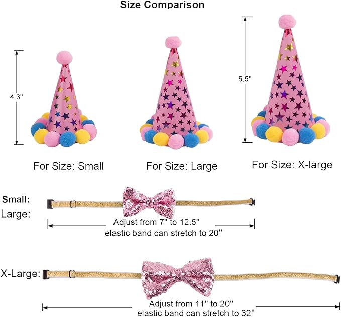 ADOGGYGO Dog Birthday Bandana Scarf and Dog Girl Birthday Party Hat with Cute Bow Tie for Medium Large Dog Pet (Large)