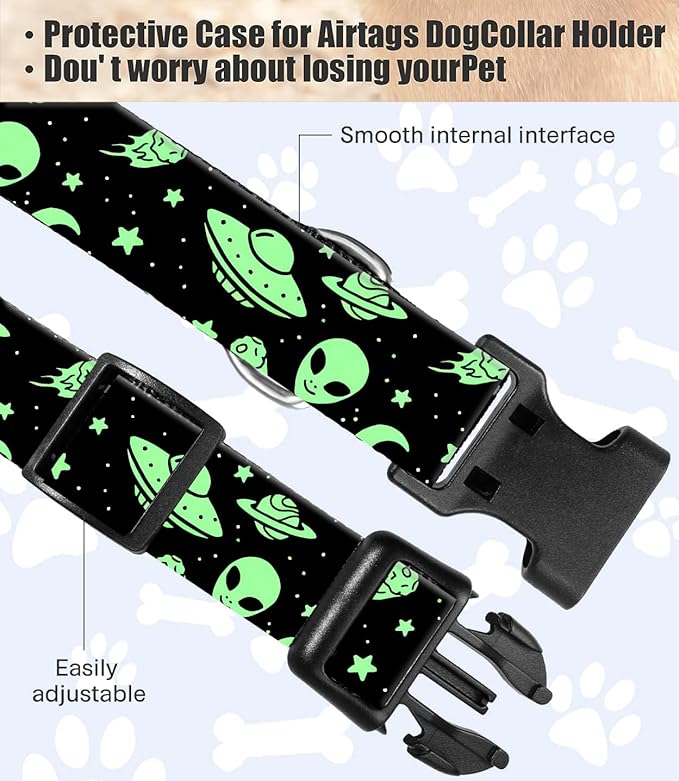 Dog Collar, Cute Dog Collar for Small Medium Large Dogs, Personalized Adjustable Soft Pet Collars with Quick Release Buckle for Walking Running, Green Alien