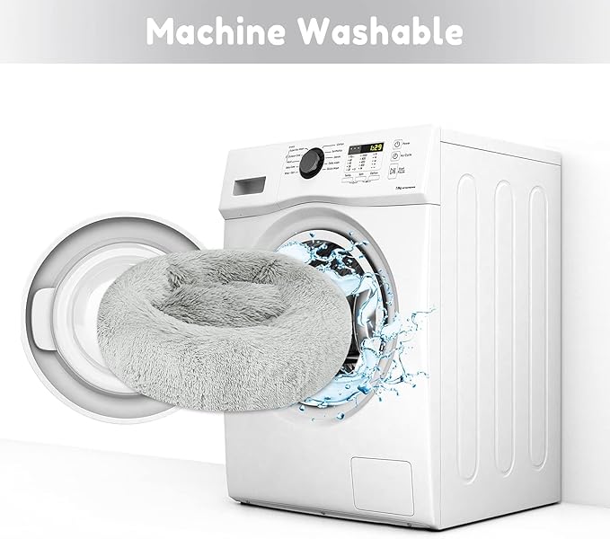 Calming Dog & Cat Bed - Anti-Anxiety Donut Dog Cuddler, Warming Cozy Soft Round Bed, Fluffy Faux Fur Plush Dog Cat Cushion for Small Medium Dogs and Cats (20"/24"/27"/30")