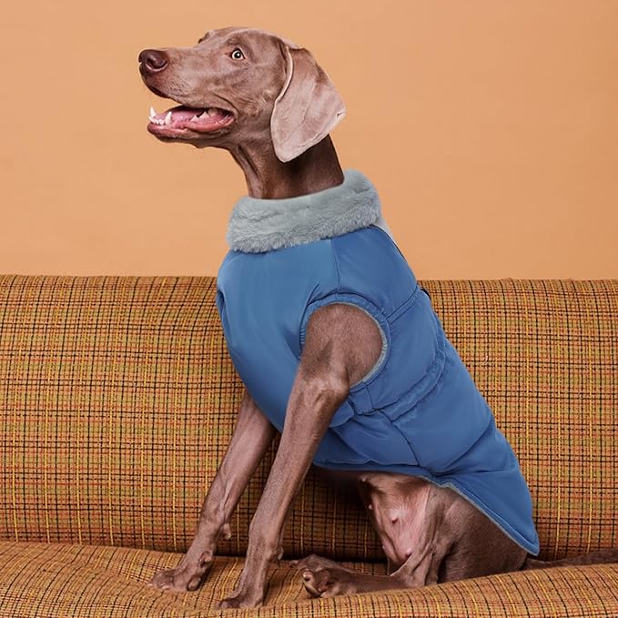 ROZKITCH Dog Jacket for Cold Weather, Dog Coat for Autumn Winter with Turtleneck, Pet Clothes with Adjustable Buckles, Soft Warm Pet Clothing with Reflective Strip for Medium Large Dogs Blue L