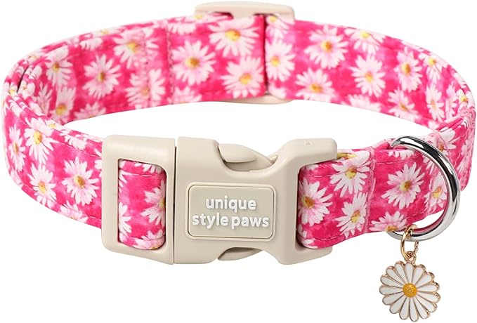 Unique style paws Dog Collar Plastic Buckle with Pendant Rose Daisy Flowers Puppy Collars for Small Medium Large Boys Girls Dogs
