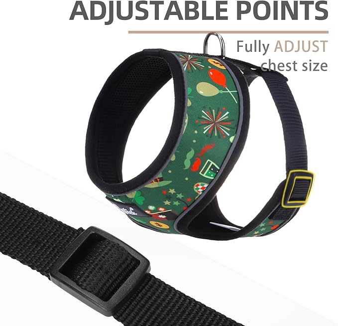 PUPTECK Soft Mesh Dog Harness and Leash Set Pet Puppy Cat Comfort Padded Vest No Pull Harnesses, St. Patrick's Deep Green, M