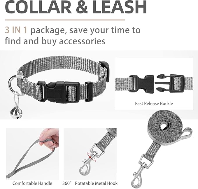 PUPTECK Adjustable Dog Harness Collar and Leash Set Step in No Pull Pet Harness for Small Medium Dogs Puppy and Cats Outdoor Walking Running, Soft Mesh Padded Reflective Vest Harnesses, Solid Grey L