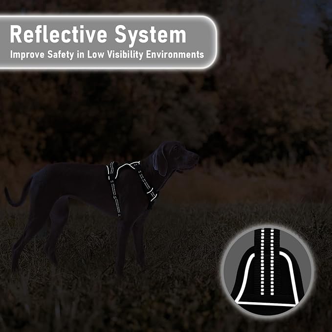 No Pull Dog Harness for Large Dogs, Golden Retriever, Labrador, German Shepherd etc, Easy to Put On and Take Off, Reflective, No Choke, Adjustable and Padded Pet Vest Harness, Black, L
