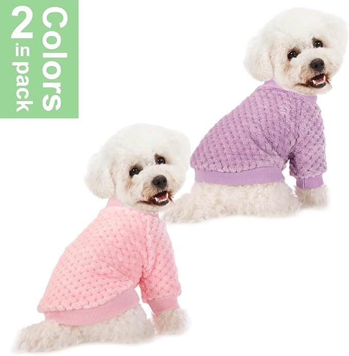 POMIU Dog Sweater, Dog Sweaters for Small Medium Dogs or Cat, Warm Soft Flannel Pet Clothes for Dogs Girl or Boy, Dog Shirt Coat Jacket (Coat Pink+Purple, Medium)