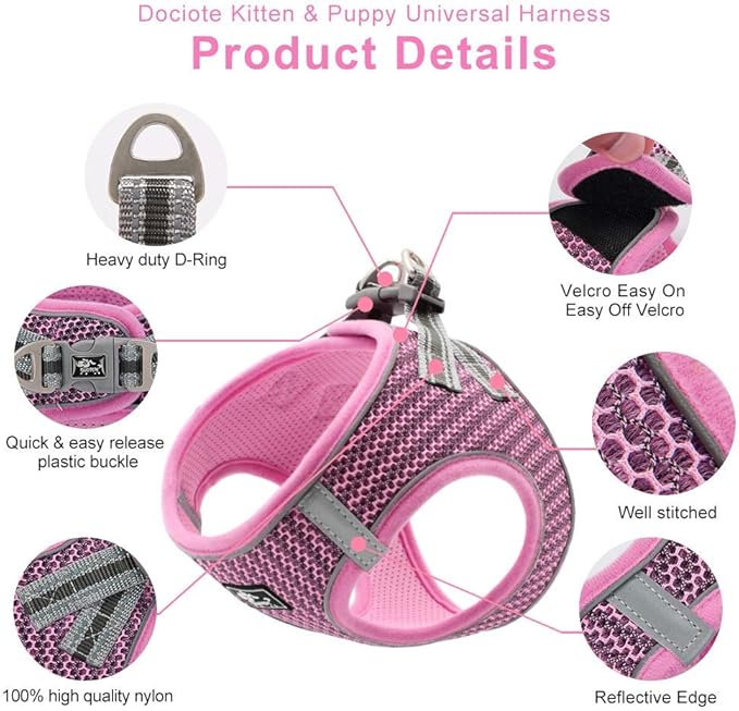 Dog and Cat Universal Harness with Leash - Cat Harness Escape Proof - Adjustable Reflective Step in Dog Harness for Small Dogs Medium Dogs - Soft Mesh Comfort Fit No Pull No Choke, Pink, XS